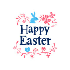 Easter egg and rabbit with text "Happy Easter". Vector illustration design.