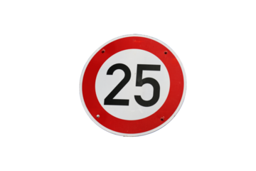 sign with 25 number no background,  25 mph speed limit sign, 25 km/h speed limit sign, transparent background