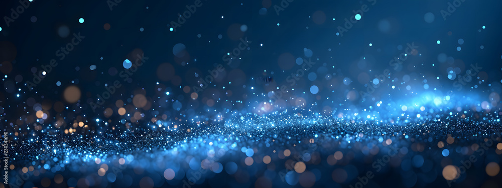 Poster a dark blue abstract background featuring a glow particle effect. the image includes abstract blue l