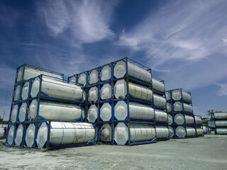 ISO tank type containers at freight area