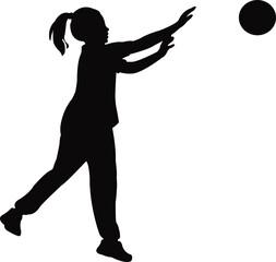 a girl playing with ball, silhouette vector