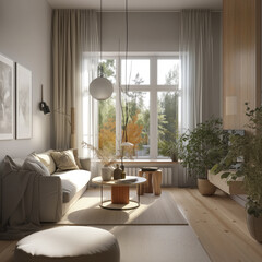 Interior design of modern apartment. Interior mockup. Scandinavian interior design. Generative AI