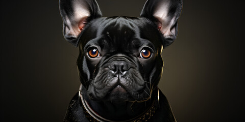 French bulldog portrait on black background