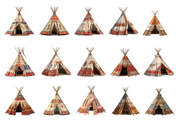 Native american tent vector set isolated on white background