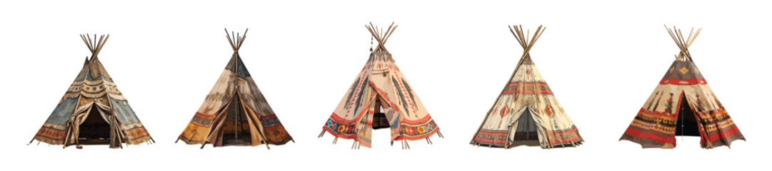 Native american tent vector set isolated on white background - obrazy, fototapety, plakaty