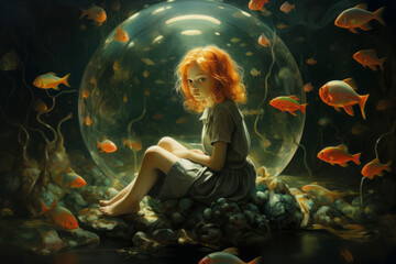 Obraz na płótnie Canvas girl in the aquarium