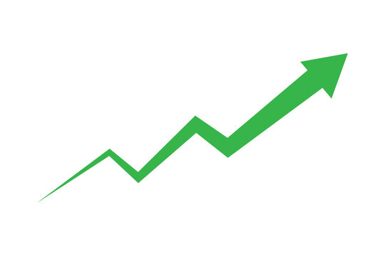 Growing business 3d green arrow on white.  Profit and loss arow Vector illustration. Bar graph icon. Business concept, growing chart. Business growth icon with bar graph