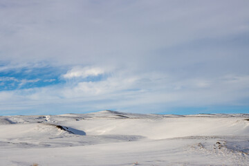 Country with a fresh snow and blue sky, Iceland