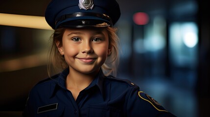 Smiling girl wearing police uniform