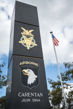 War monument for the 101st Airborne at Purple Heart Lane, Carentan France Normandy. august 14 2023.