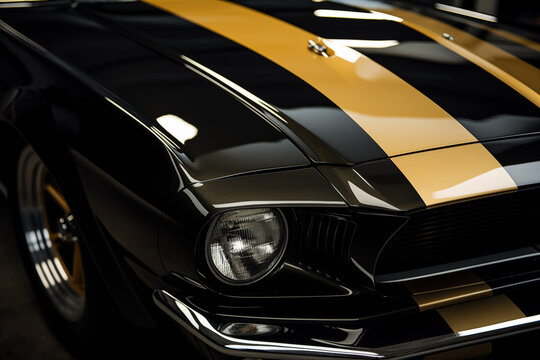 Fototapeta Headlamp of vintage luxury muscle car. Generative AI
