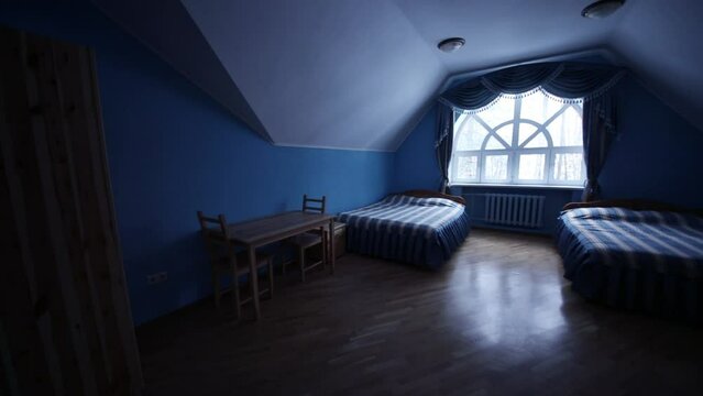  Lights off, lights on in attic guest room in Bogorodskoye manor, This manor is place for celebrations and festivities 