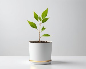 Green Plant in Pot: Vibrant Botanical Illustration on White Background