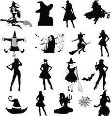 Witch Girl Clipart, Halloween Eps files, Digital Planner Doll Bundle, Spooky Eps bundle