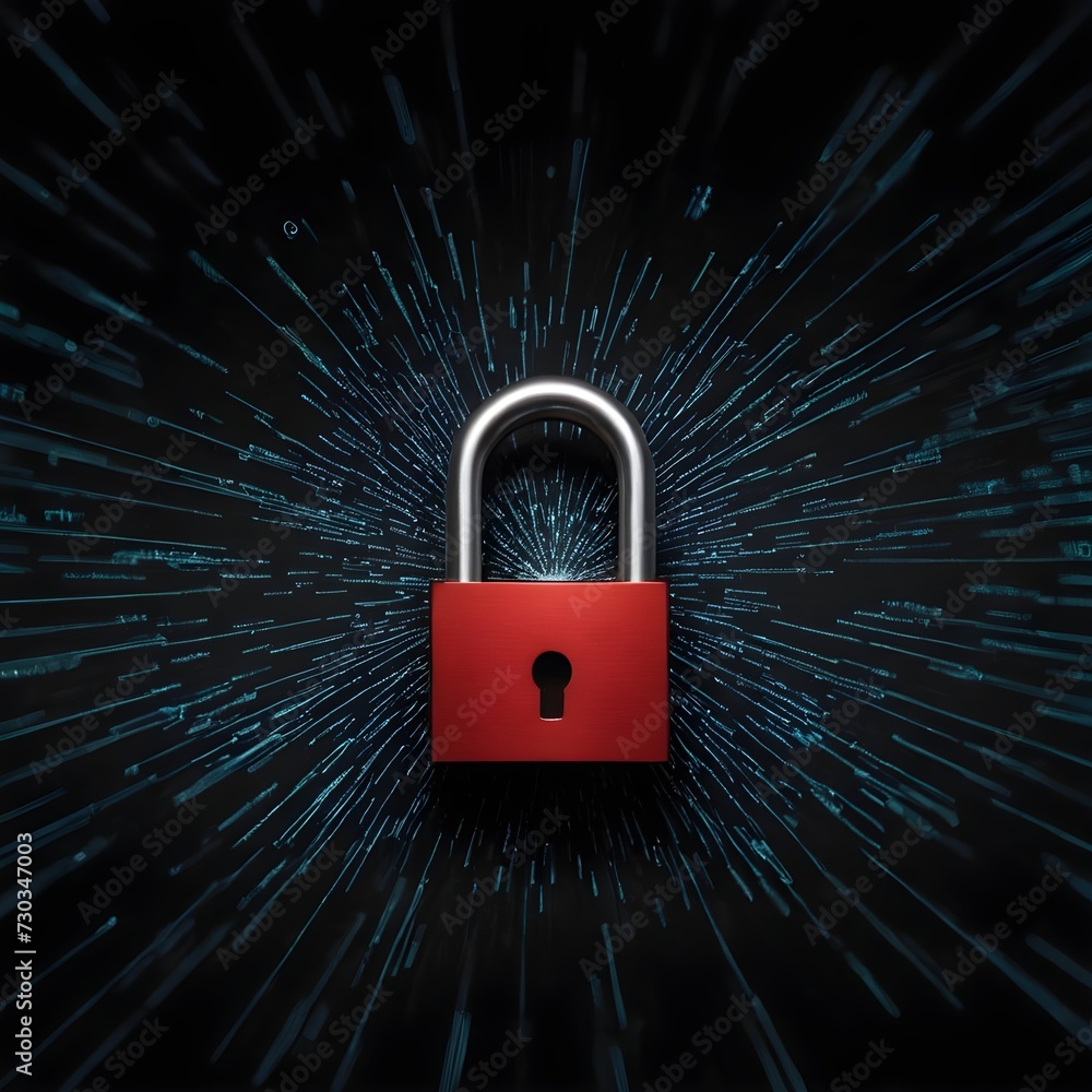 Aufkleber image of data processing and padlock over black background
