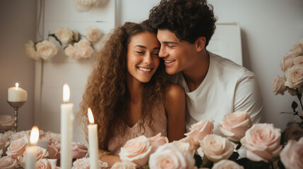 Happy Young couple in love, having romantic moment, feeling wonderful.