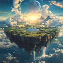 Flat earth theory concept with a cloudy, charming and stunning fantasy appearance complete with winter textures, great for advertising, blogs, social media, etc. Generative Ai