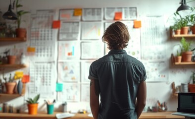 Businessman works on a sketches of a startup creative project