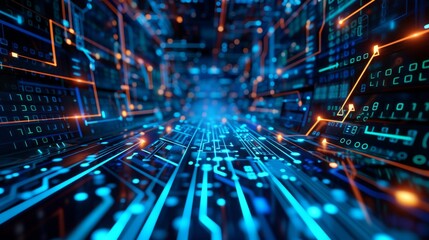 Fototapeta premium The computer's journey through time in a circuitry-infused timeline