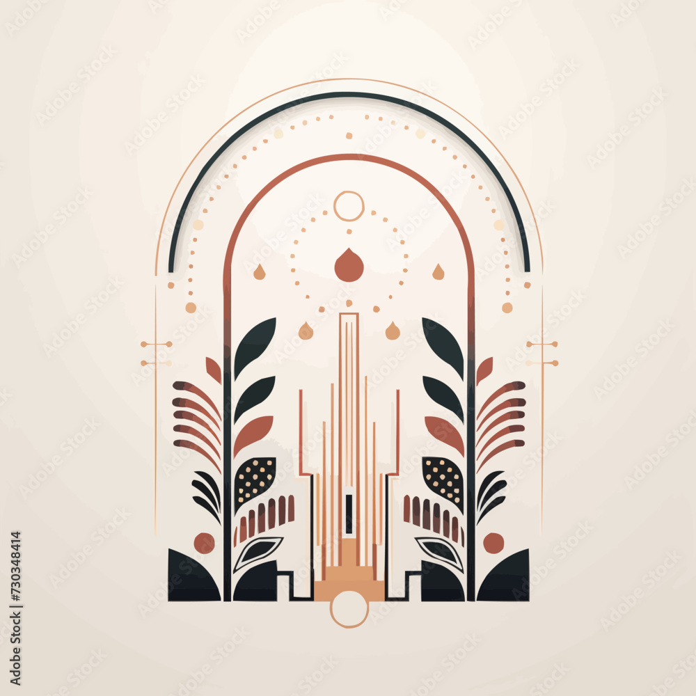 Poster boho frame arch vector illustration modern minimalistic retro aesthetic linear arc portal logo bohem
