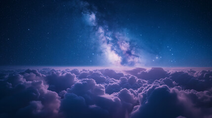Fototapeta na wymiar over clouds at night, starry sky