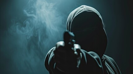 Hidden threat: Back view of a man reaching and holding a gun, crime of kidnapping concept - obrazy, fototapety, plakaty