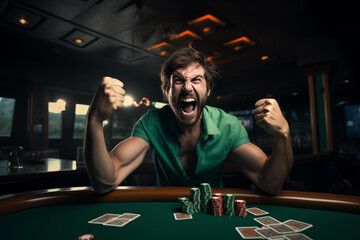 Emotional poker player celebrating with fist pump. Generative AI
