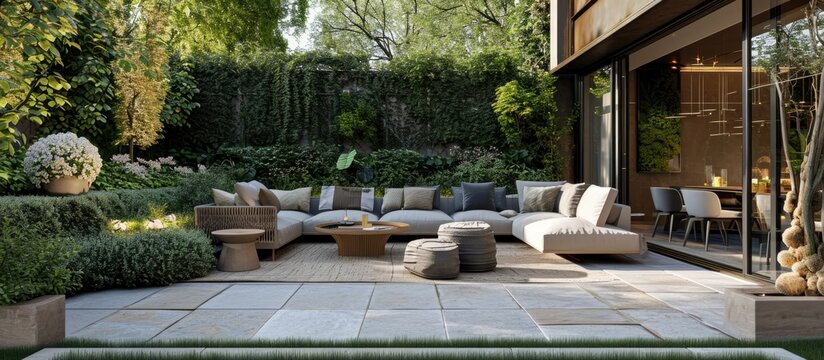 Amazing outdoor design with comfortable seating and table in the patio.