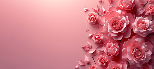 Gentle 3D roses on a pink background