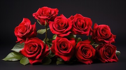 Beautiful bouquet of red roses against a dark background
