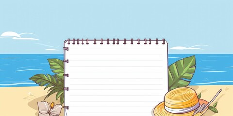 Blank writing book, summer vacation concept, planner, copy space for text