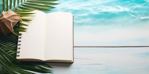 Blank writing book, summer vacation concept, planner, copy space for text