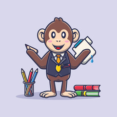 2d vector illustration colorful  animal monkey  business , TRAINING and study work hard successes 