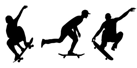 Silhouettes, Skateboarders Silhouettes, Sport Men, Skaters, Skateboarder, Collection, Silhouette, Active, Freestyle, Skateboard,  Lifestyle, Black, Isolated, Vector illustration