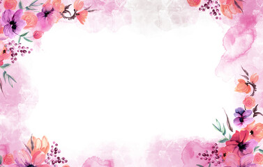 Watercolor hand painted floral background. PNG transparent illustration