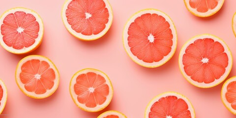 Creative pattern made of sliced grapefruits on pink background, top view