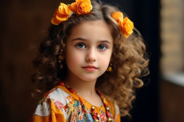 portrait of a beautiful little girl with flowers in her hair.