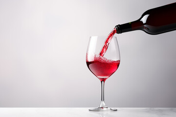 wine pours from a bottle into a glass. glass of wine on the table with empty space for text