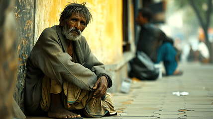 Poverty, a person in the street, homeless, tragedy