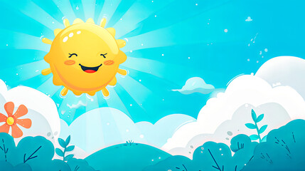 Fototapeta na wymiar A happy daytime with a cartoon sun soaring across the azure sky.