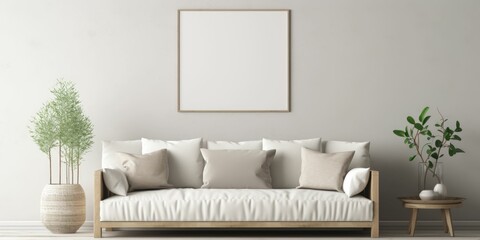 Fototapeta premium mock up poster frame in modern interior background, living room, Scandinavian style, 3D render 