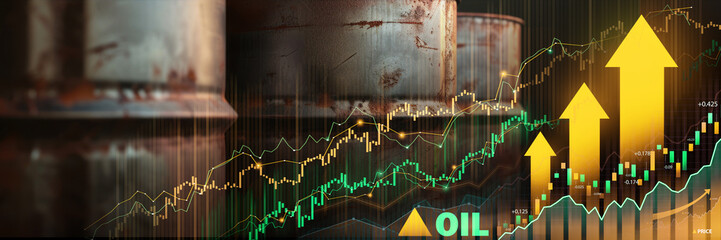 Colorful oil price display board with digital numbers indicating the prices of various types of...
