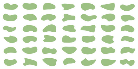 Abstract green irregular blot form. Random shapes of cube, pebble, inkblot, amoeba, drops and stone silhouettes. Blotch texture vector set, Green organic blob shape irregular form abstract vector 