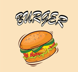 Burger illustration, drawing, food