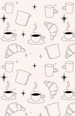 Seamless pattern in minimalistic style with coffee elements.Vector illustration.