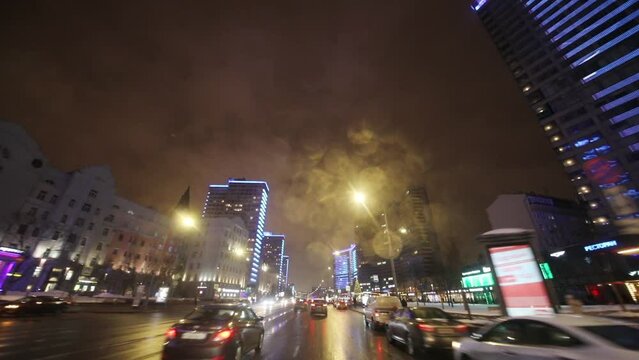  Moving on New Arbat street at night, Length of New Arbat is 1.5 km