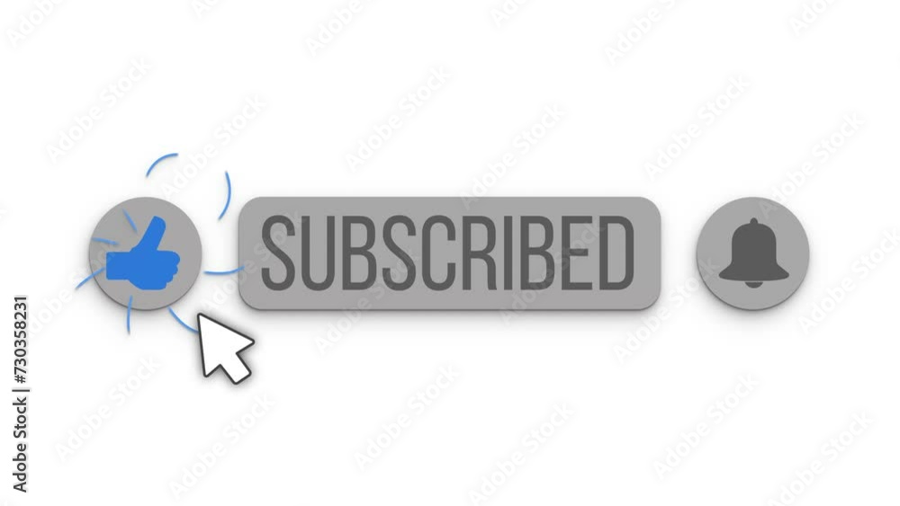 Poster video animation of an animated, floating subscribe button with a bell button on a black background. 