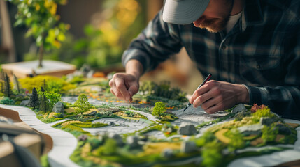 Landscape designer at work creatively brings ideas to life, crafting harmonious and beautiful landscapes inspired by the beauty of nature