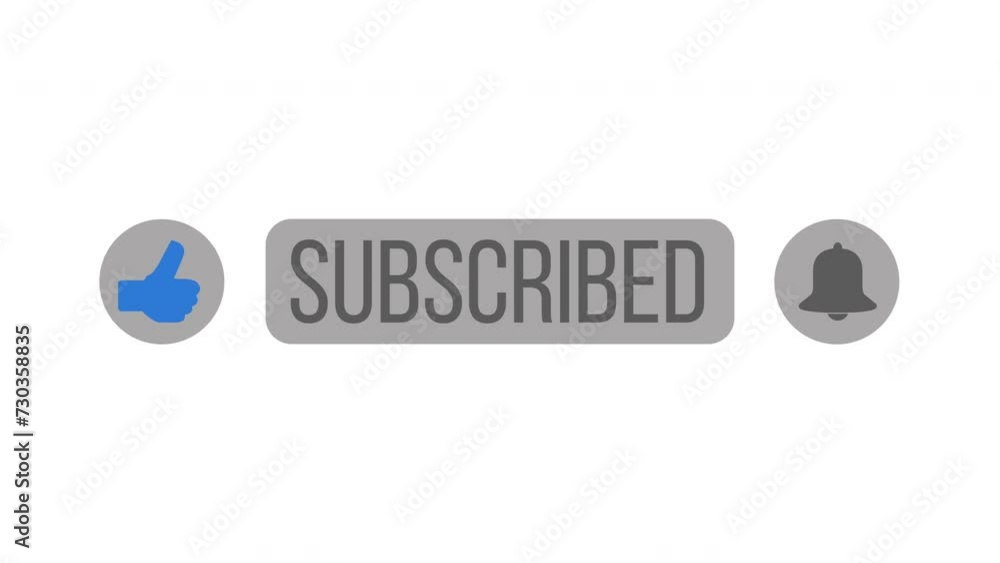 Poster video animation of an animated, floating subscribe button with a bell button on a black background. 