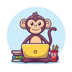 2d vector illustration colorful  animal monkey  business , TRAINING and study work hard successes 